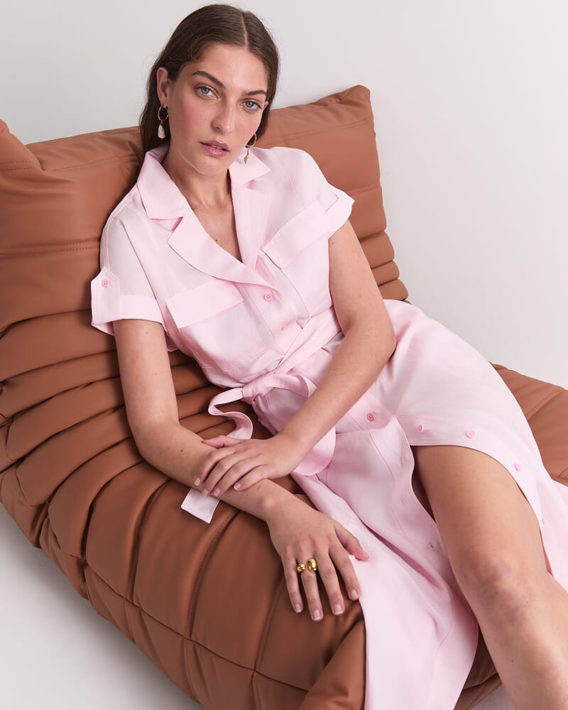 Vallerina Soft Shirt Midi Dress in BLUSH