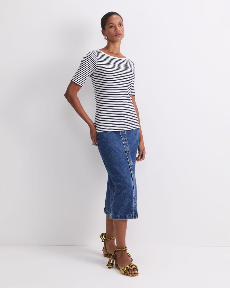 Heidi Boat Neck Half Sleeve Tee in WHITE/NAVY