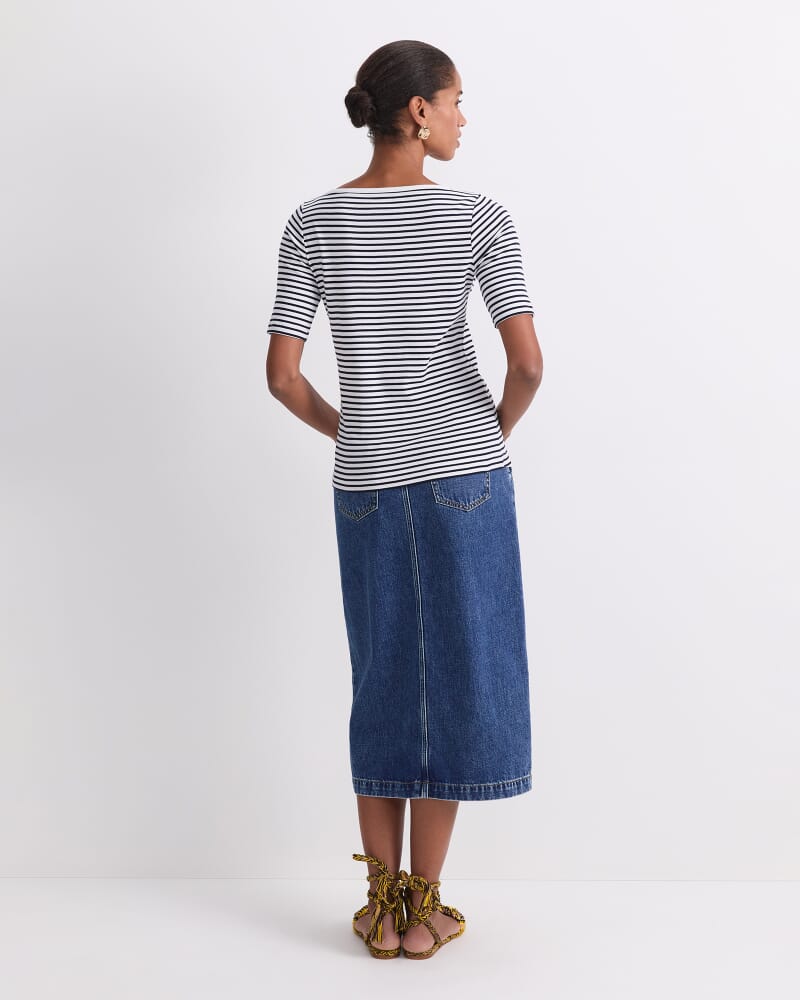 Heidi Boat Neck Half Sleeve Tee in WHITE/NAVY