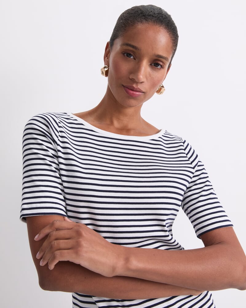 Heidi Boat Neck Half Sleeve Tee in WHITE/NAVY