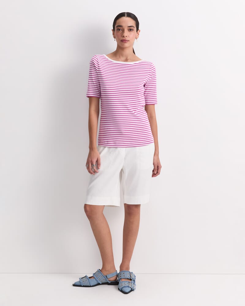 Heidi Boat Neck Half Sleeve Tee in WHITE/PINK