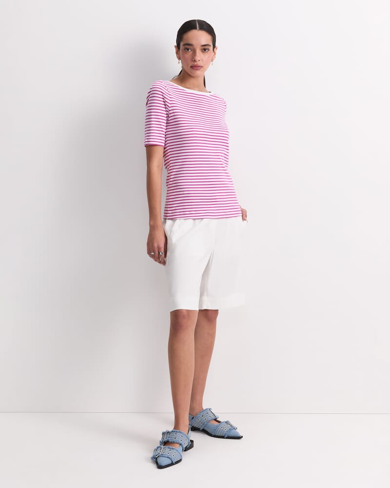 Heidi Boat Neck Half Sleeve Tee in WHITE/PINK