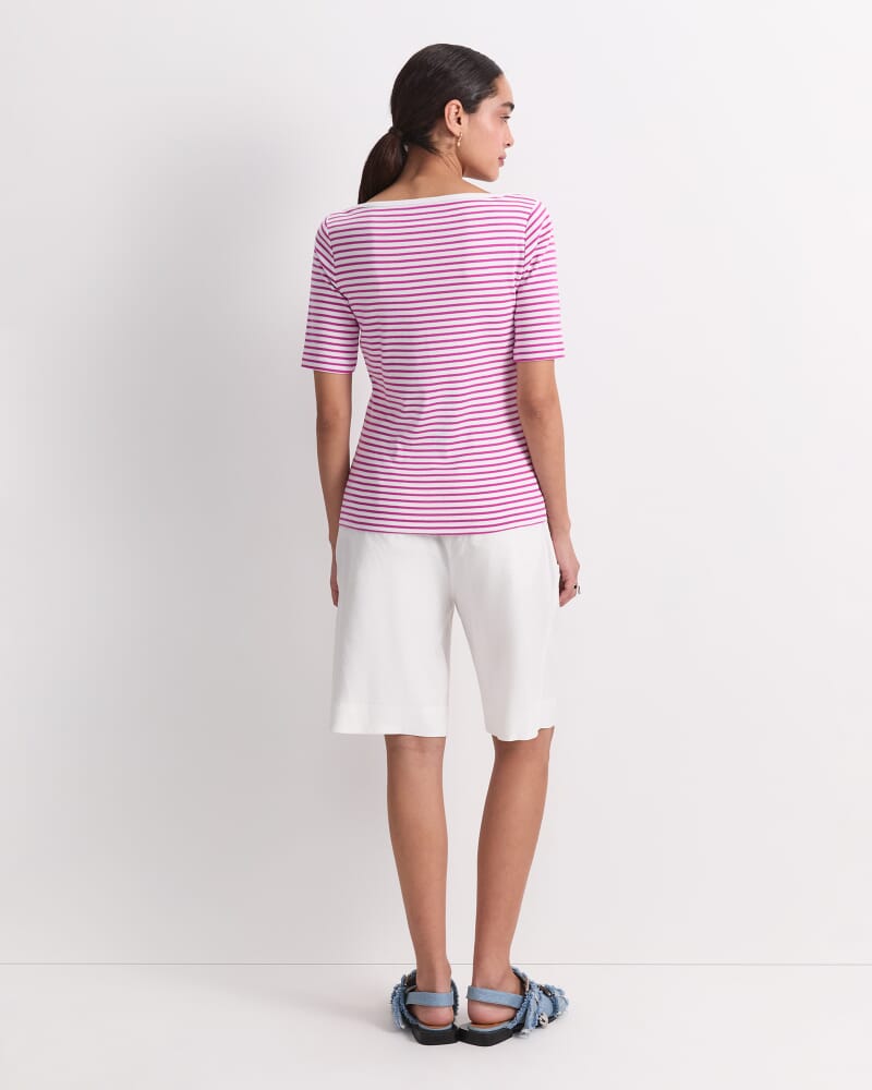 Heidi Boat Neck Half Sleeve Tee in WHITE/PINK