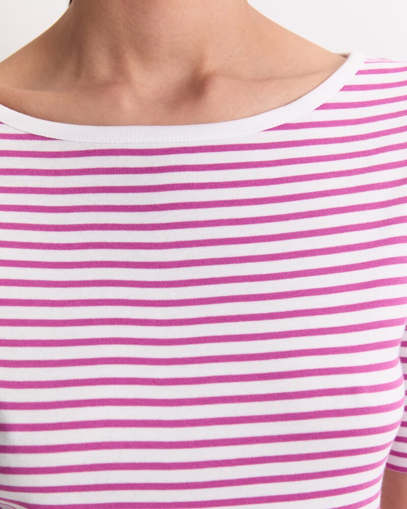 Heidi Boat Neck Half Sleeve Tee in WHITE/PINK