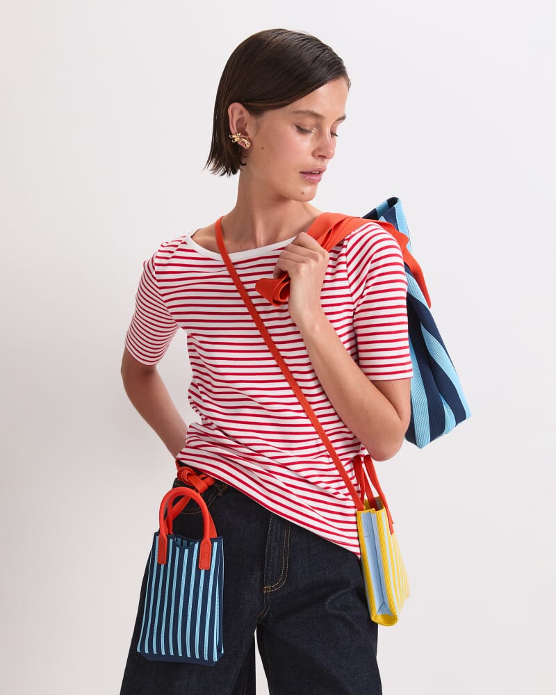 Heidi Boat Neck Half Sleeve Tee in WHITE/RED