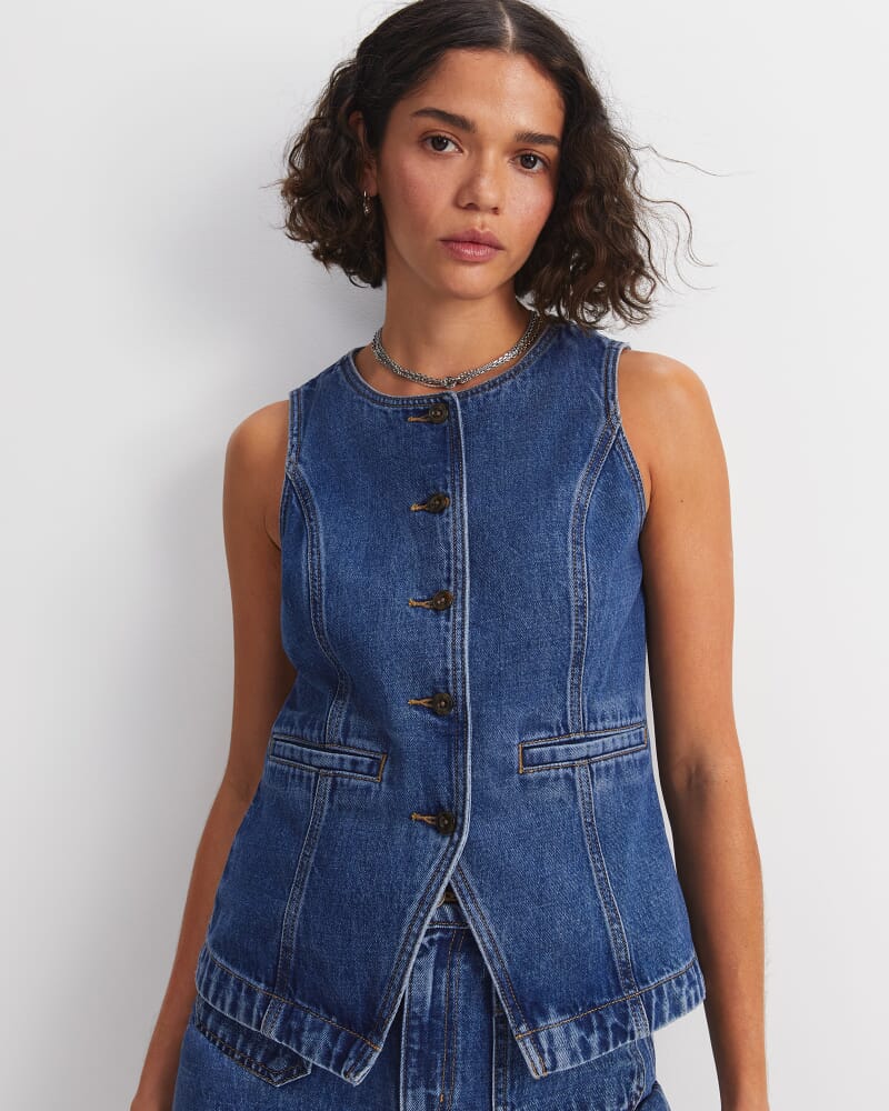 Allegra Denim Vest in MID WASH