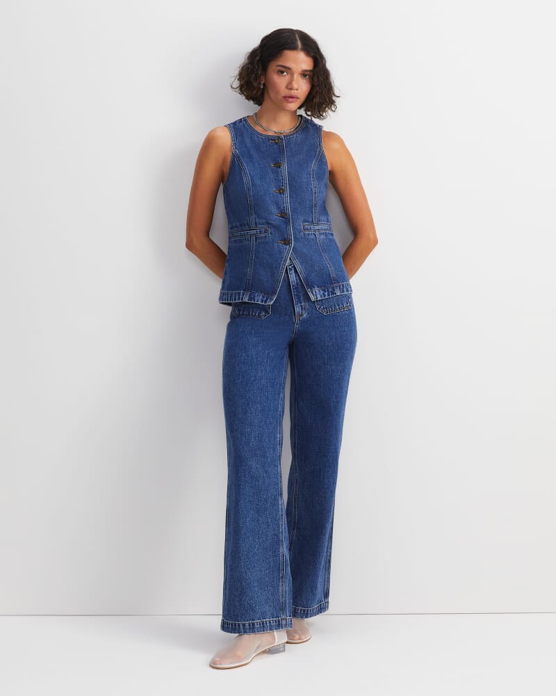 Allegra Denim Vest in MID WASH