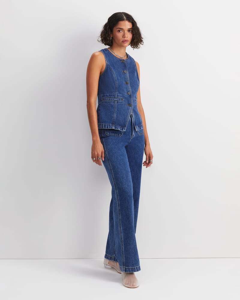 Allegra Denim Vest in MID WASH