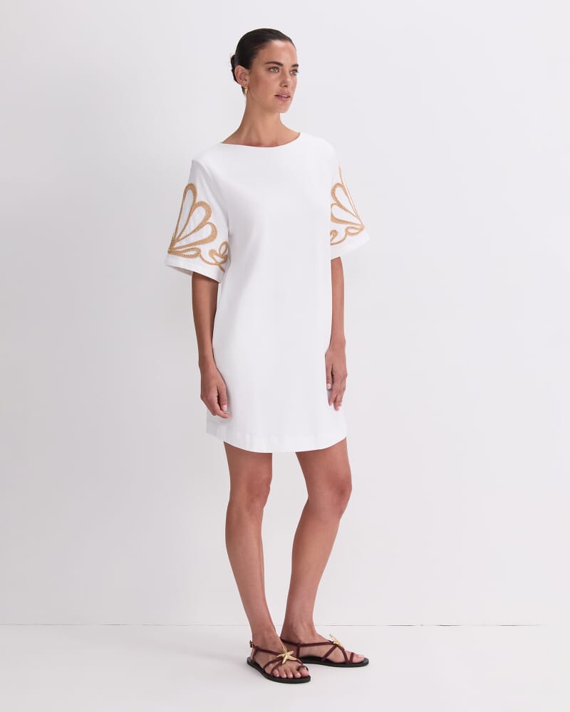 Eliza Embroidery Mini Dress in WHITE