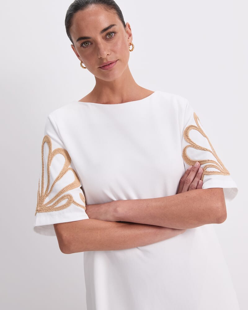 Eliza Embroidery Mini Dress in WHITE