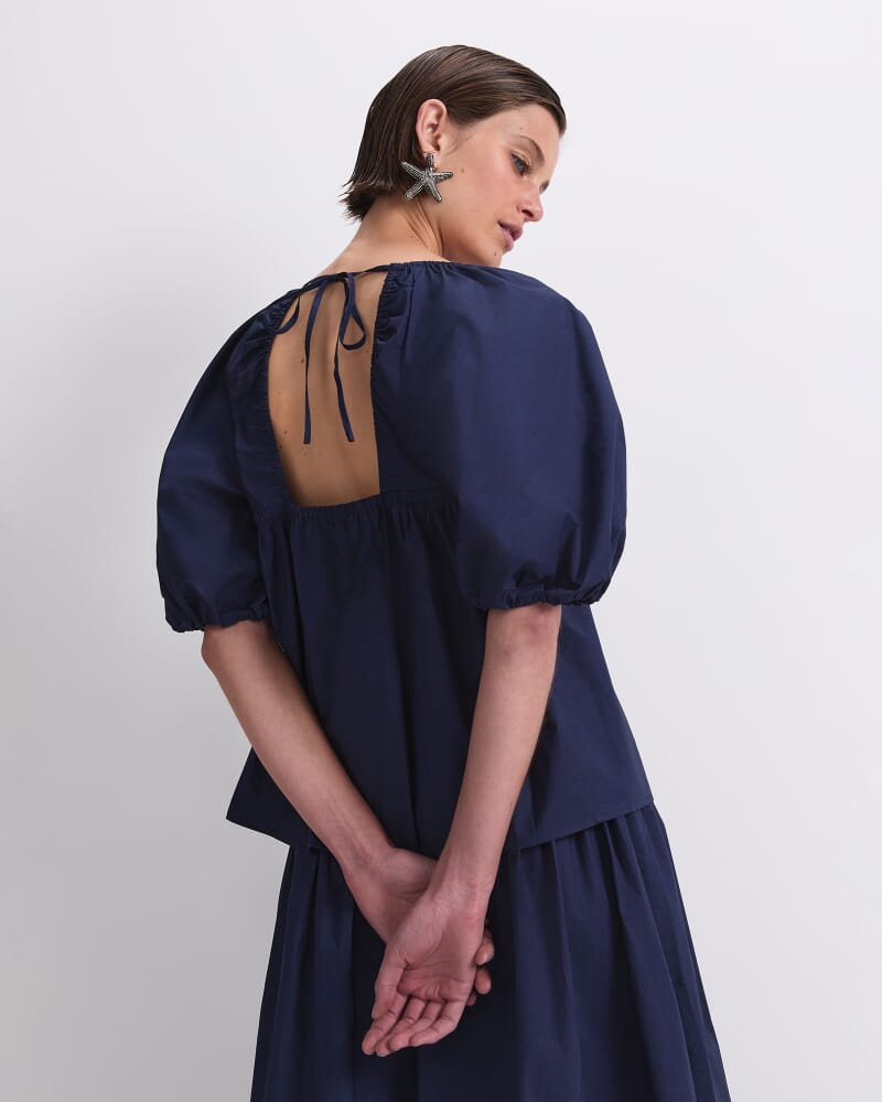 Nila Tie Half Sleeve blouse in NAVY