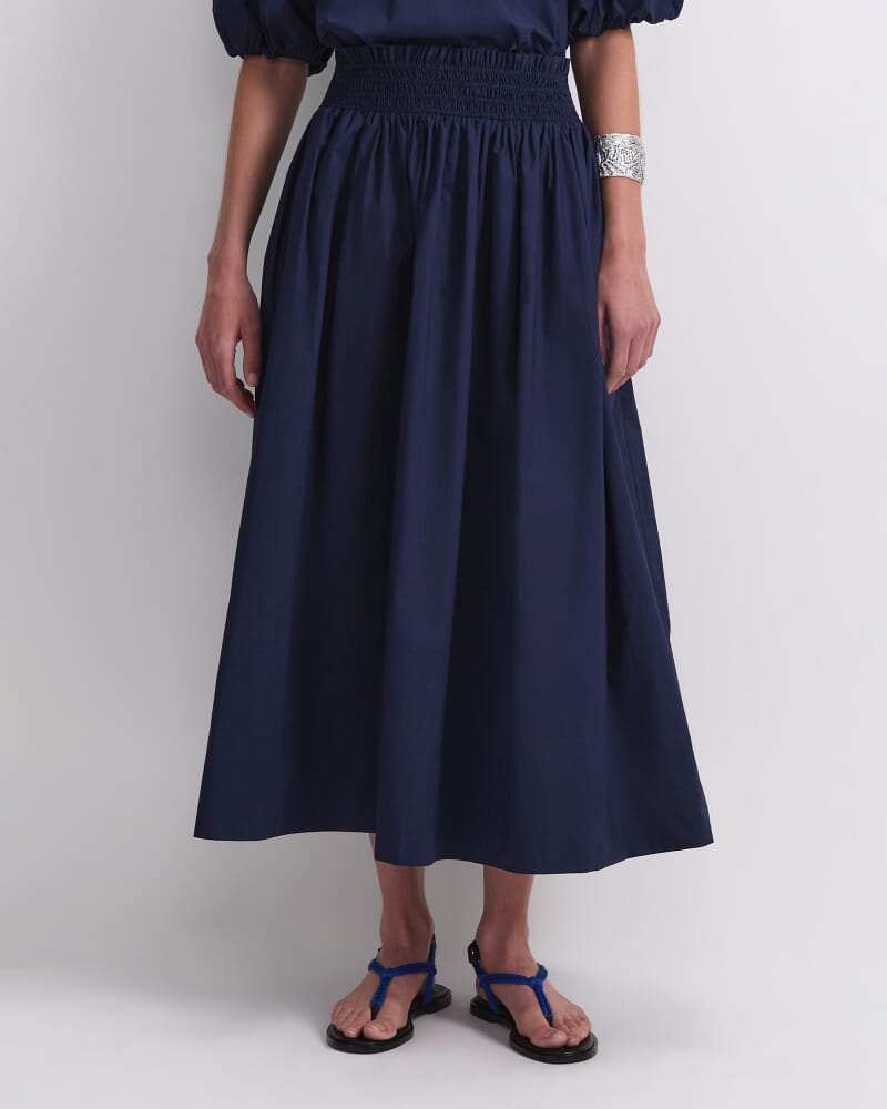 Nila Cotton Midi Skirt in NAVY