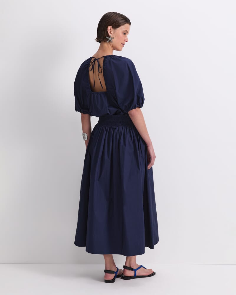 Nila Cotton Midi Skirt in NAVY