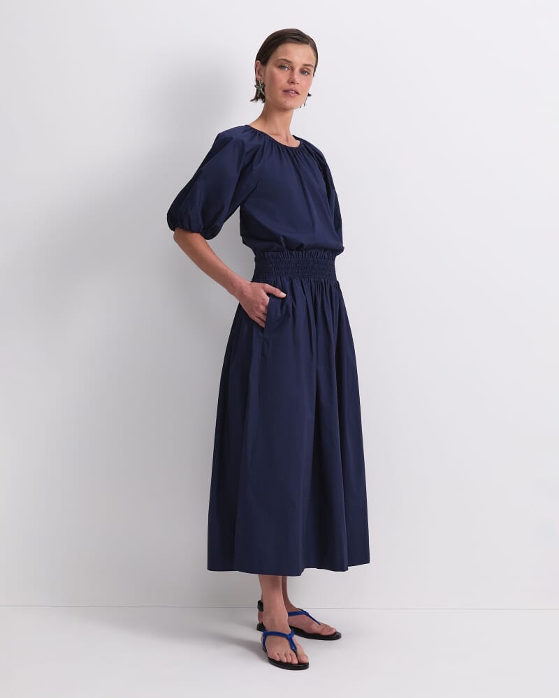 Nila Cotton Midi Skirt in NAVY