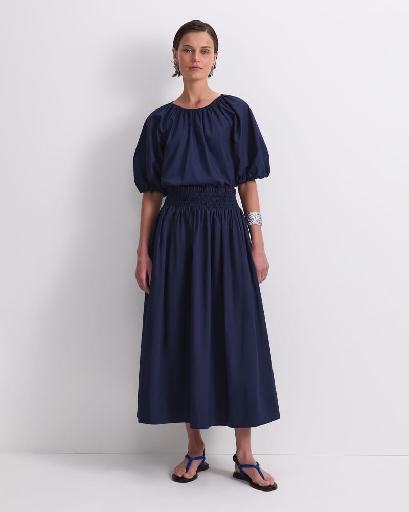 Nila Cotton Midi Skirt in NAVY