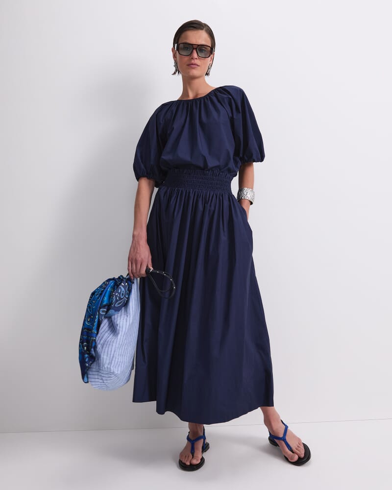 Nila Cotton Midi Skirt in NAVY