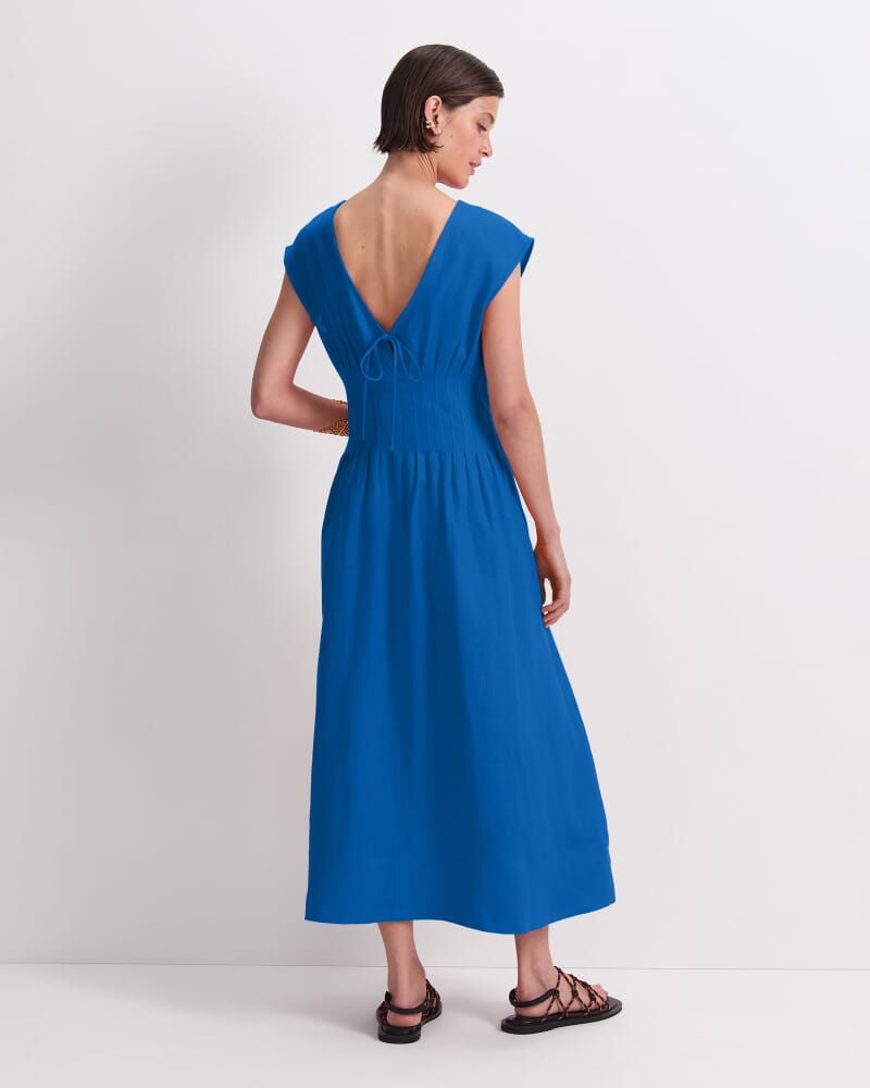 Ariana Pintuck Linen Dress in BRIGHT BLUE