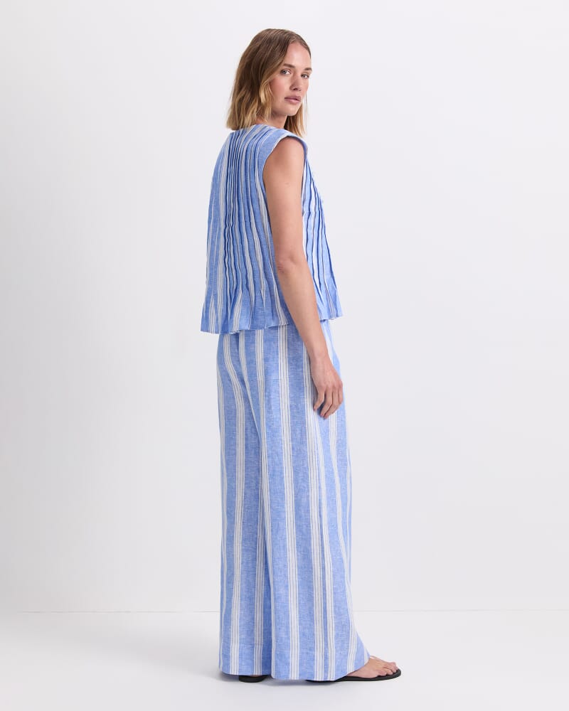 Ariana Pintuck Linen Blouse in BLUE/WHITE