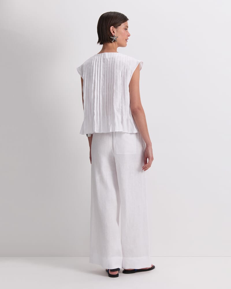 Ariana Pintuck Linen Blouse in WHITE