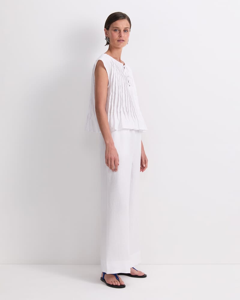 Ariana Pintuck Linen Blouse in WHITE