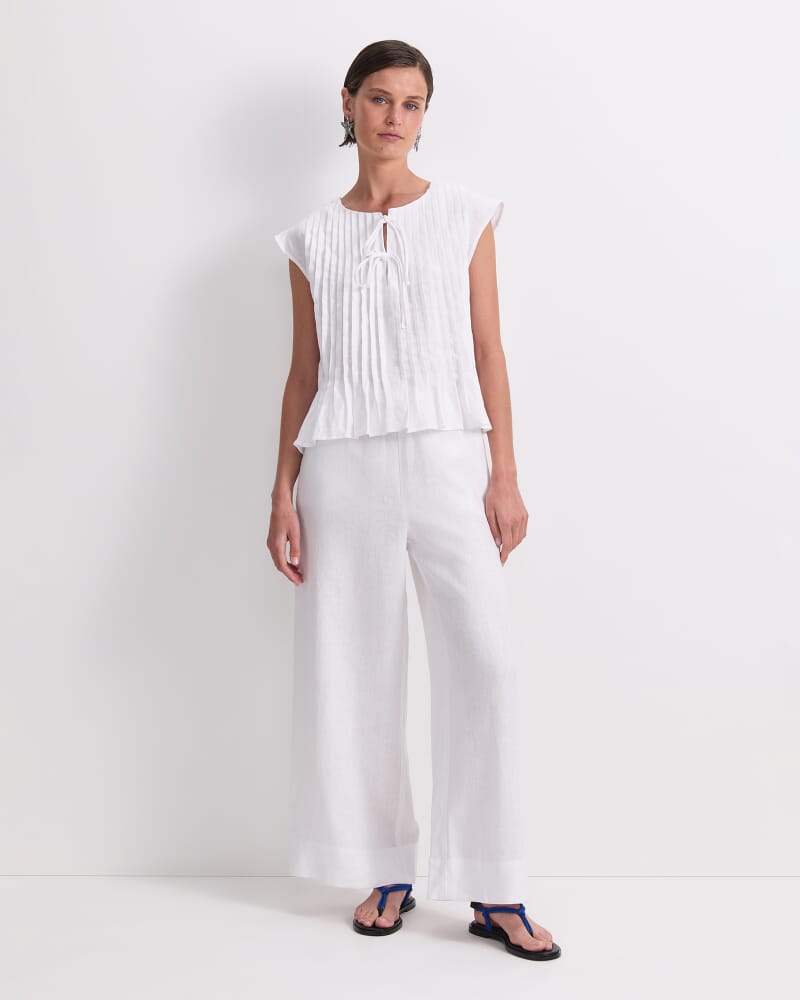 Ariana Pintuck Linen Blouse in WHITE