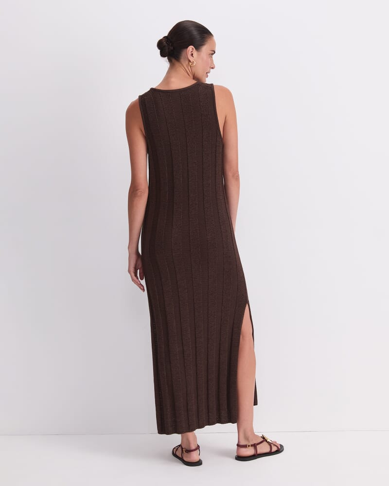 Josie Tape Yarn Knit Maxi Dress in CHOCOLATE