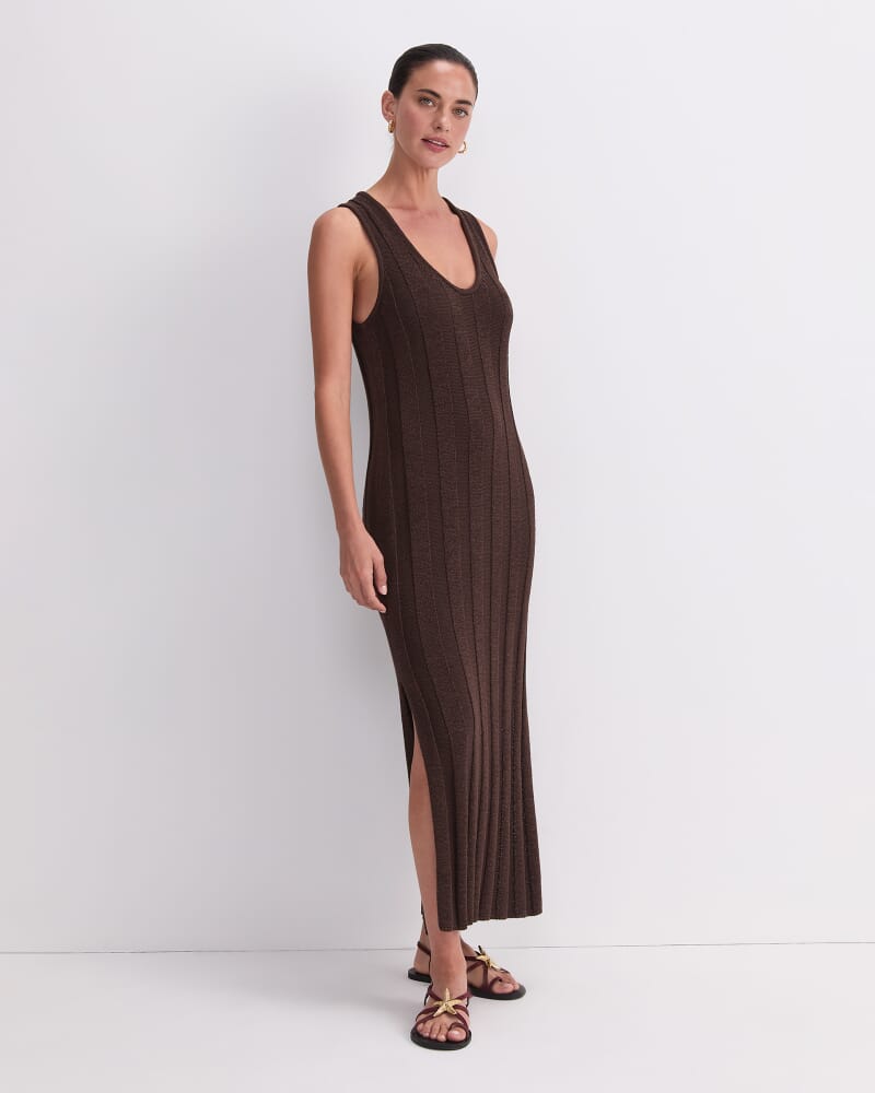 Josie Tape Yarn Knit Maxi Dress in CHOCOLATE