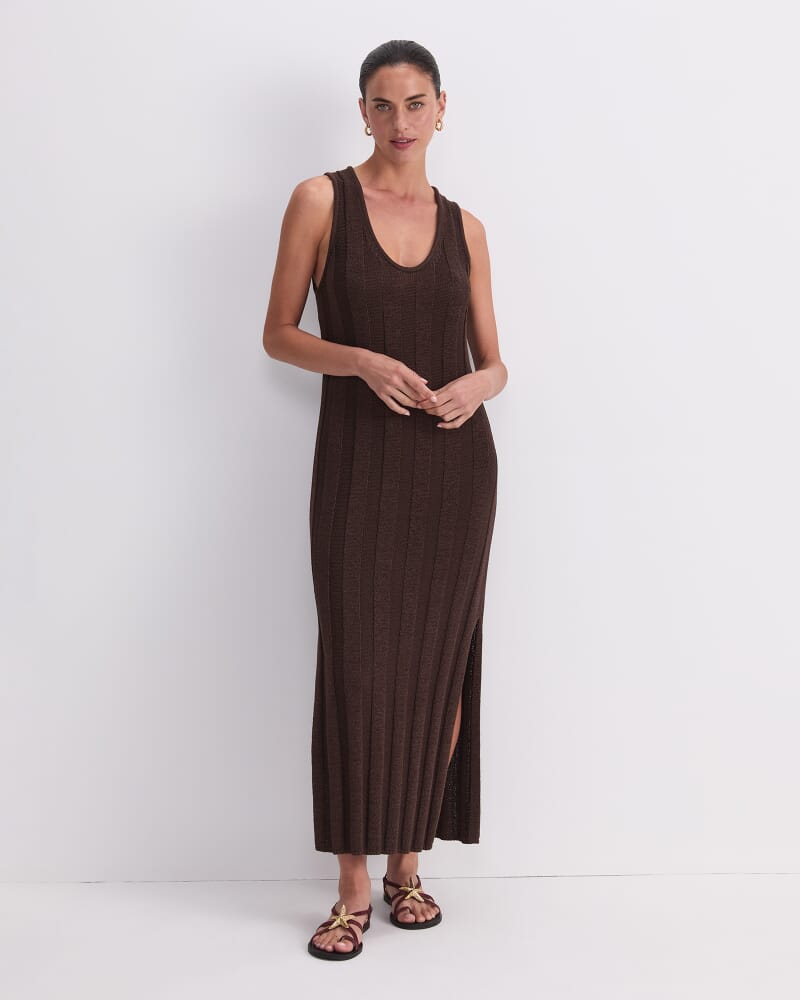 Josie Tape Yarn Knit Maxi Dress in CHOCOLATE