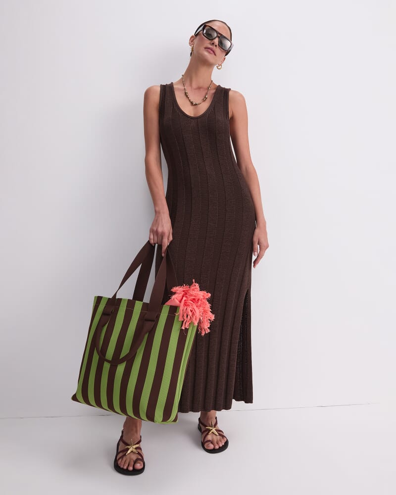 Josie Tape Yarn Knit Maxi Dress in CHOCOLATE