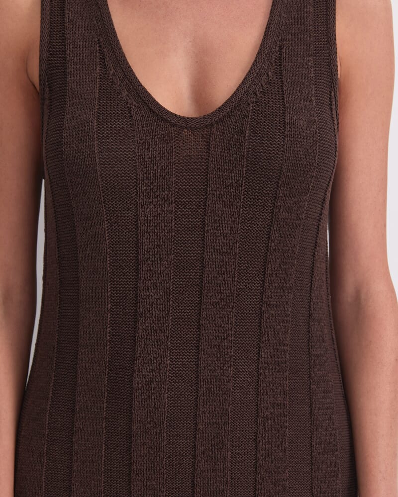Josie Tape Yarn Knit Maxi Dress in CHOCOLATE