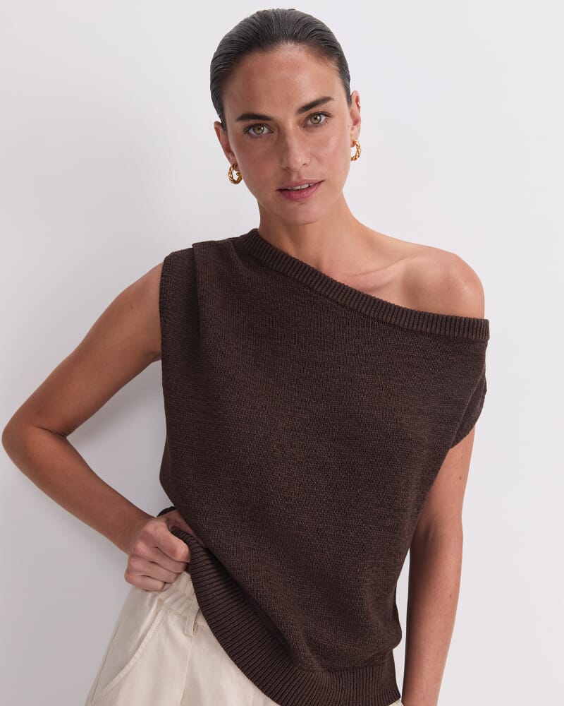 Josie Asymmetric Knit in CHOCOLATE