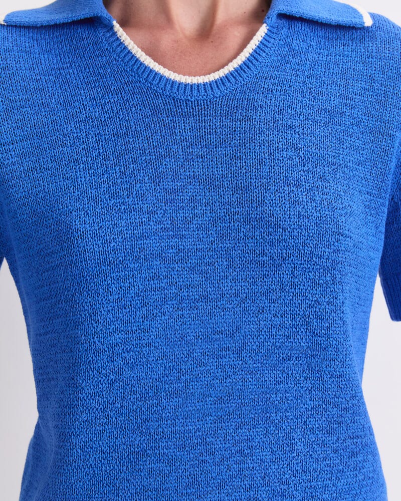 Josie Tape Yarn Knit Polo in CORNFLOWER
