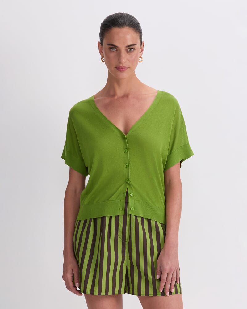 Silk Blend Reversible Knit in PEA GREEN