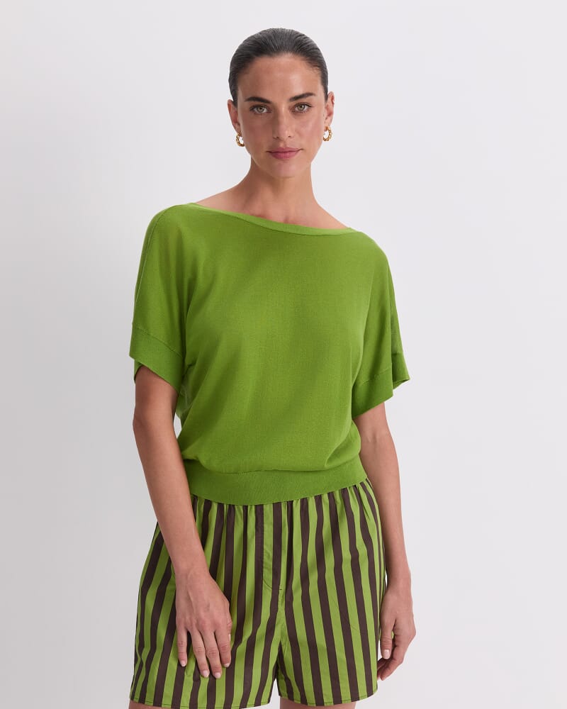 Silk Blend Reversible Knit in PEA GREEN