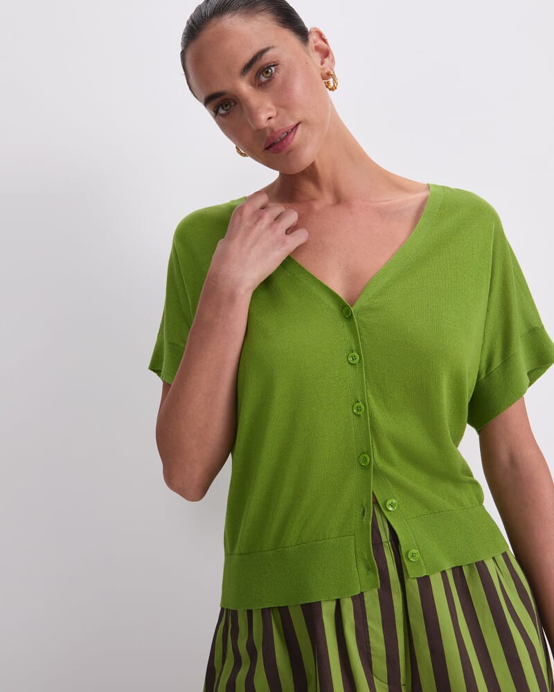 Silk Blend Reversible Knit in PEA GREEN