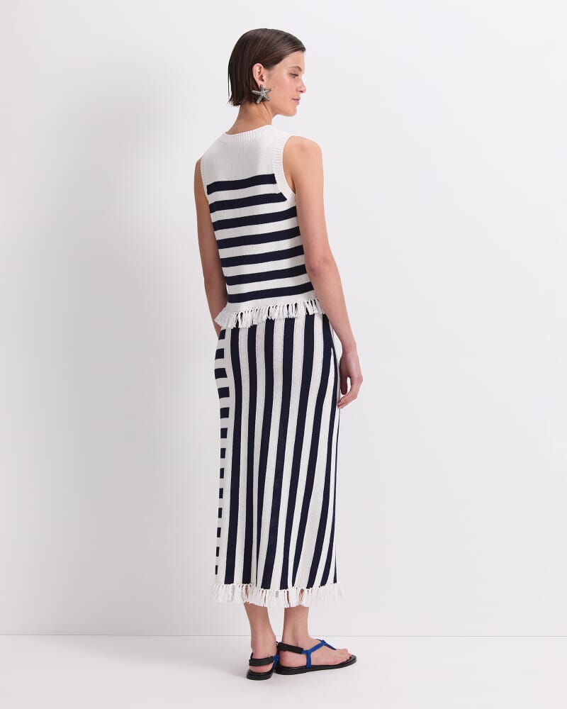 Avoca Fringe Knit Top in WHITE/NAVY