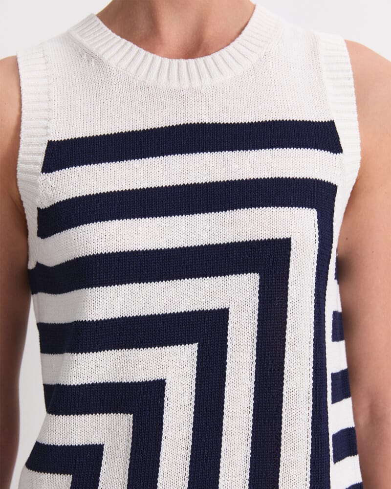 Avoca Fringe Knit Top in WHITE/NAVY