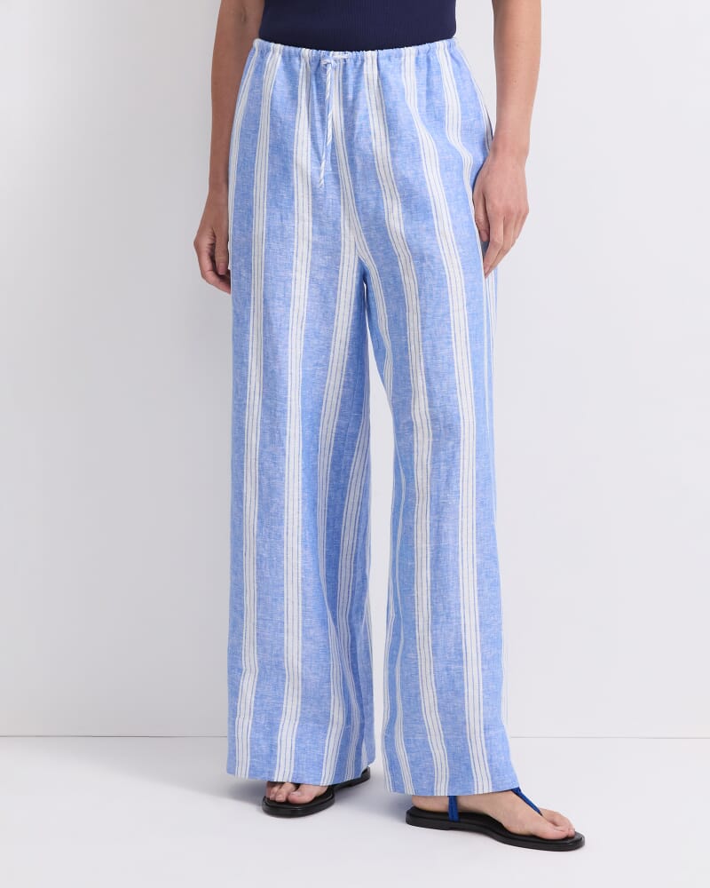 Ariana Stripe Linen Pant in BLUE/WHITE