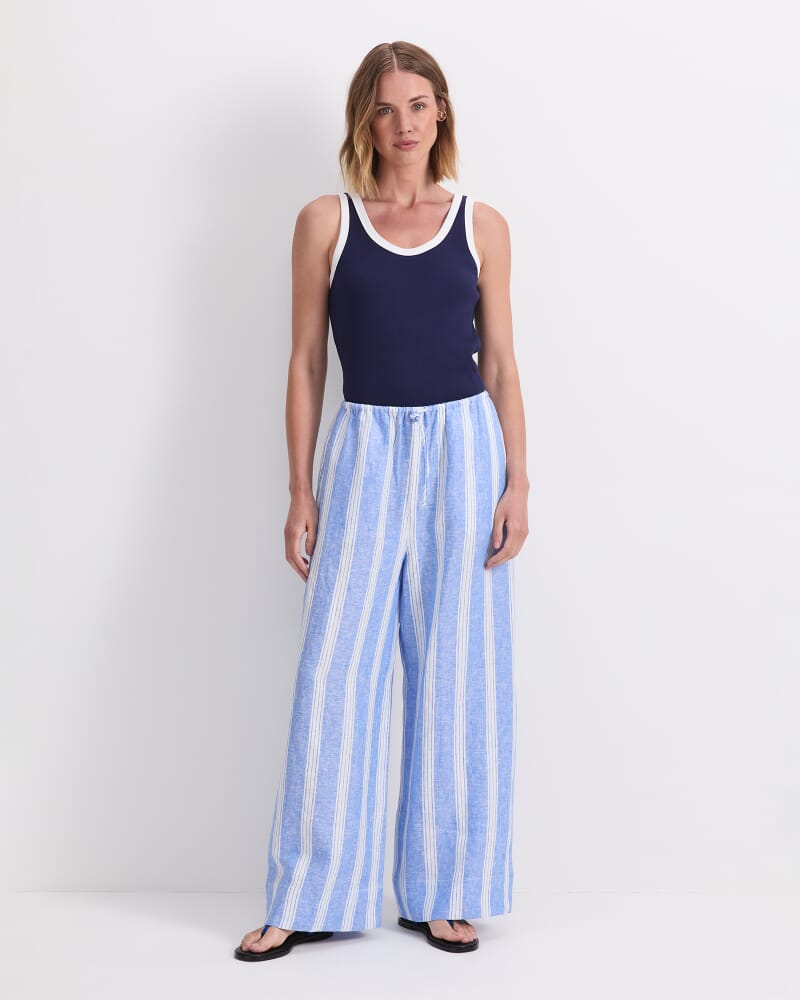 Ariana Stripe Linen Pant in BLUE/WHITE
