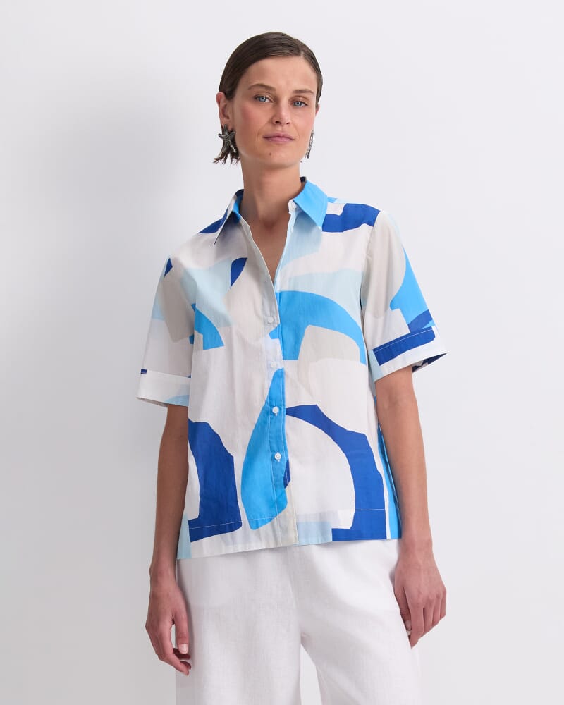 Nora Short Sleeve Lily Voile Shirt in BLUE MULTI