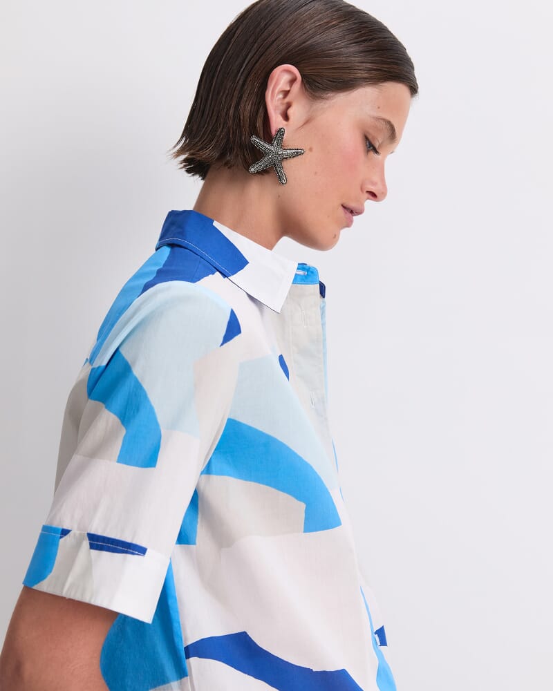 Nora Short Sleeve Lily Voile Shirt in BLUE MULTI
