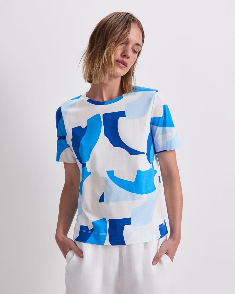Nora Mercerised Cotton Tee in BLUE MULTI