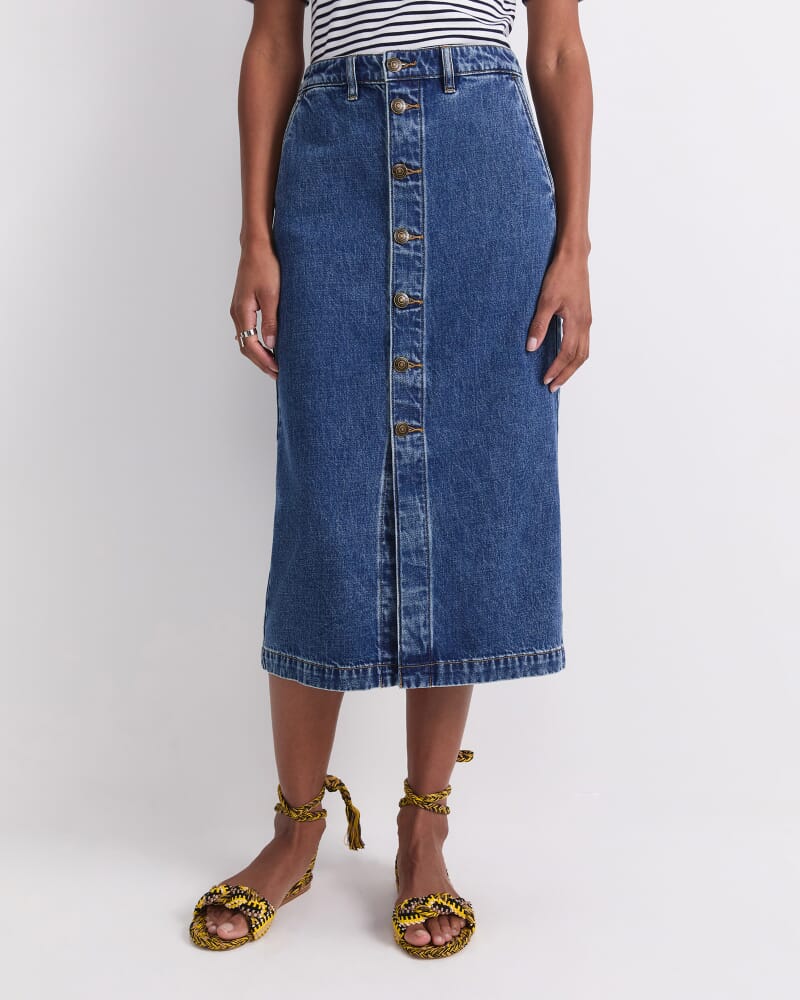 Allegra Denim Midi Skirt in MID WASH