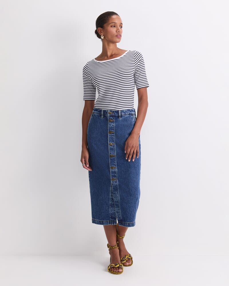 Allegra Denim Midi Skirt in MID WASH