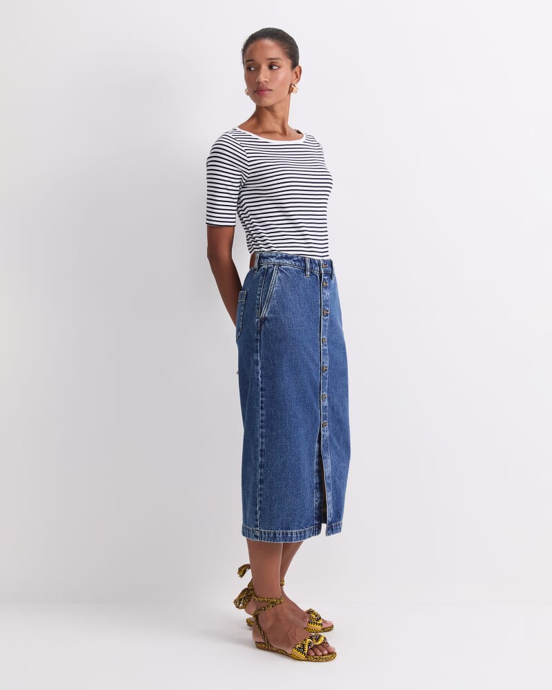 Allegra Denim Midi Skirt in MID WASH
