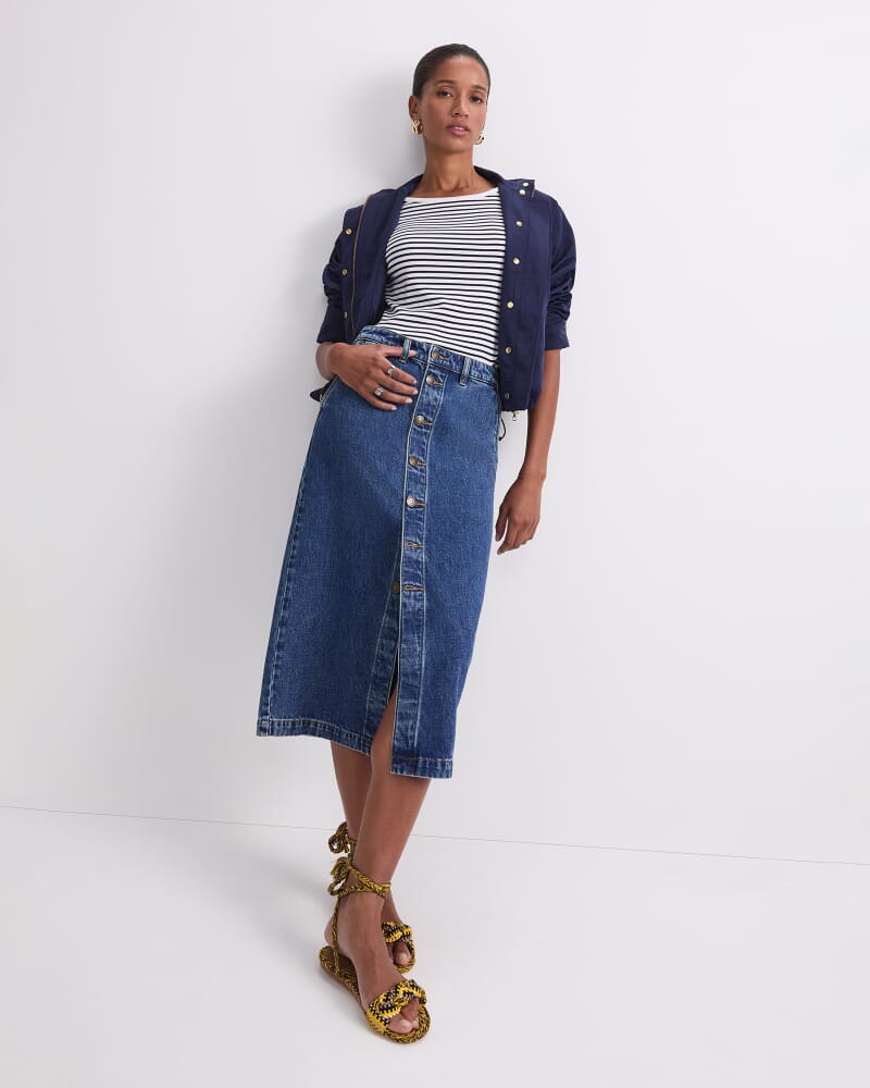Allegra Denim Midi Skirt in MID WASH
