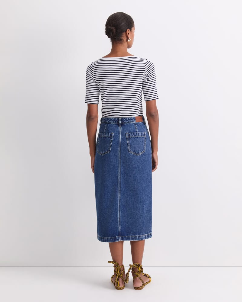 Allegra Denim Midi Skirt in MID WASH