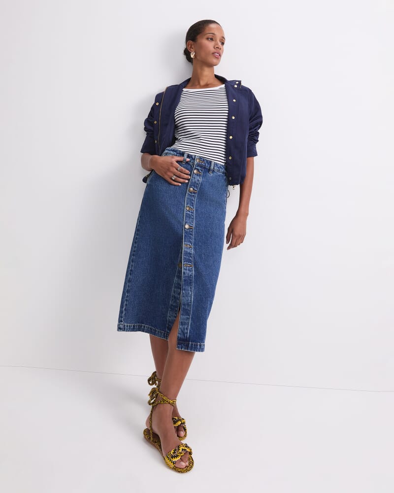 Allegra Denim Midi Skirt in MID WASH