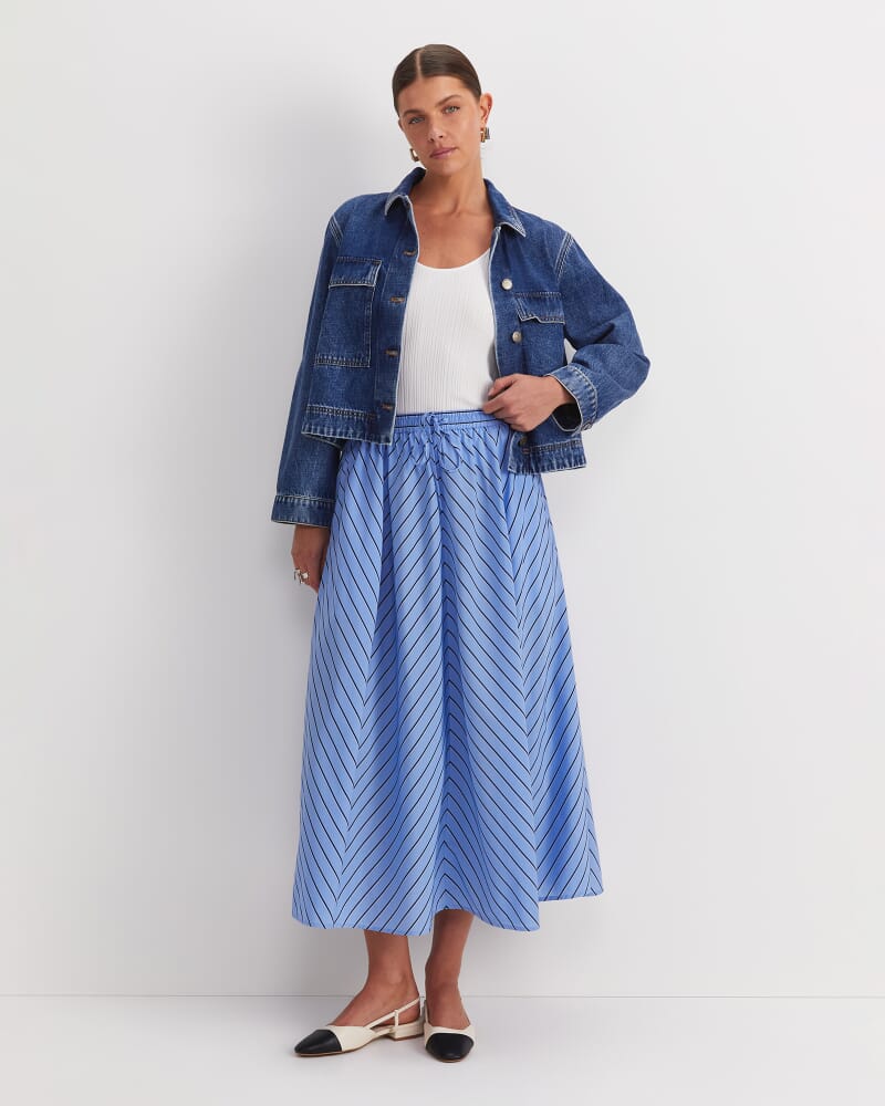 Gina Stripe Maxi Skirt in BLUE/WHITE