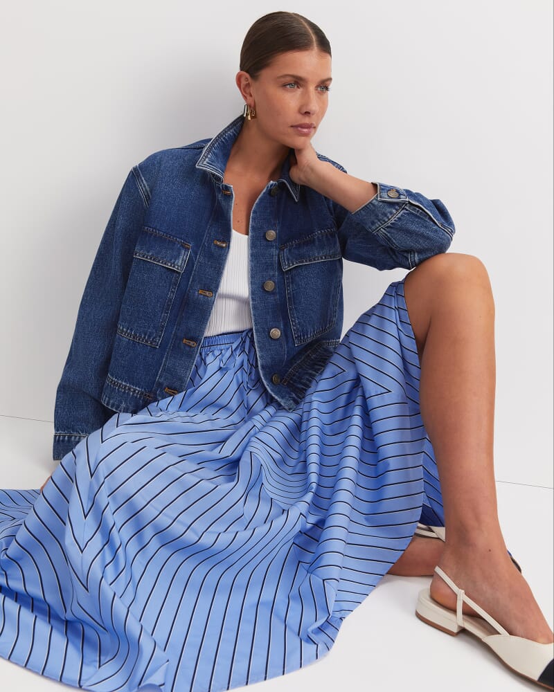 Gina Stripe Maxi Skirt in BLUE/WHITE